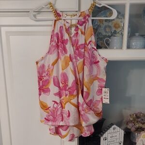 INC Floral Pink and Orange Women's Top Size M